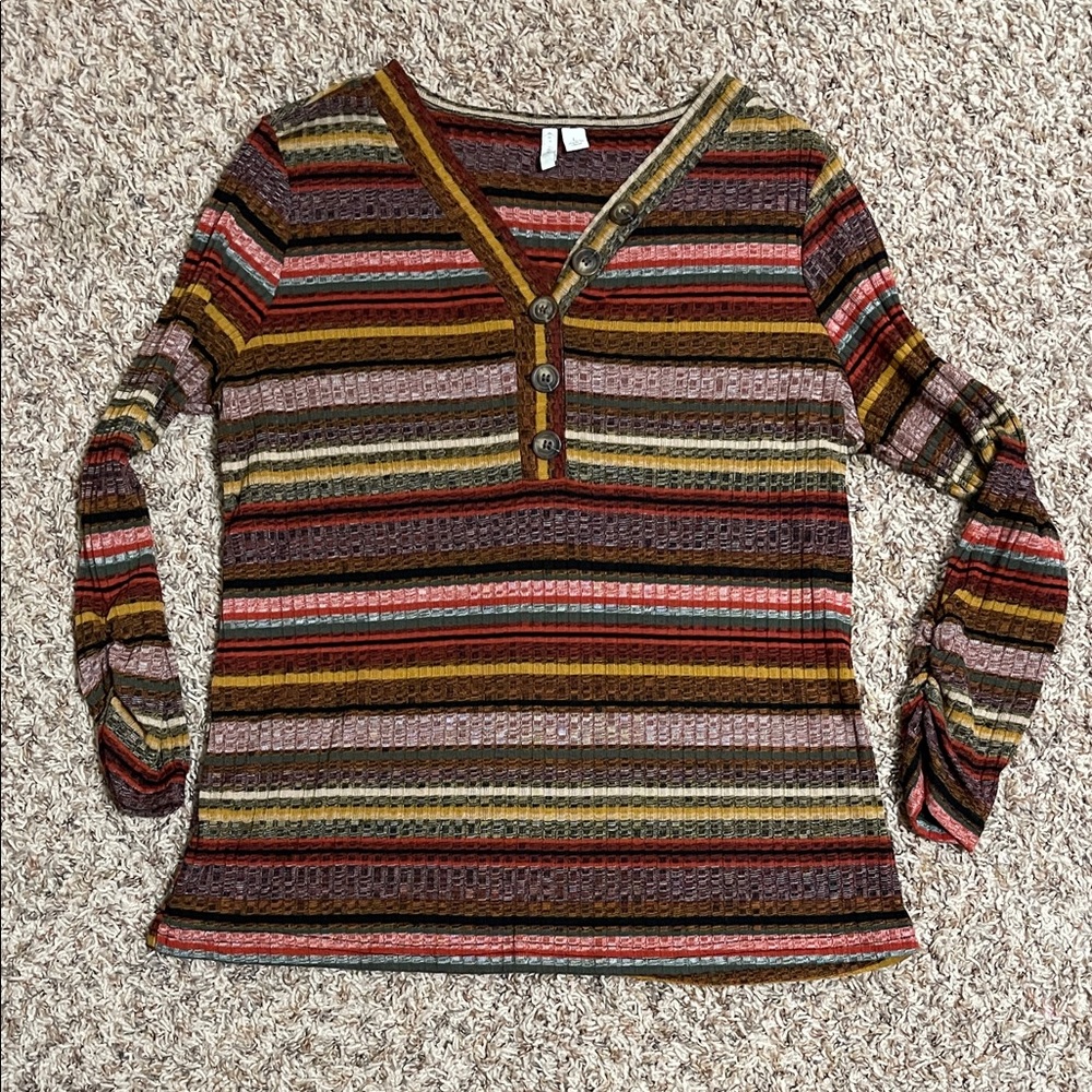 Colorful Striped V-Neck Long Sleeve Top